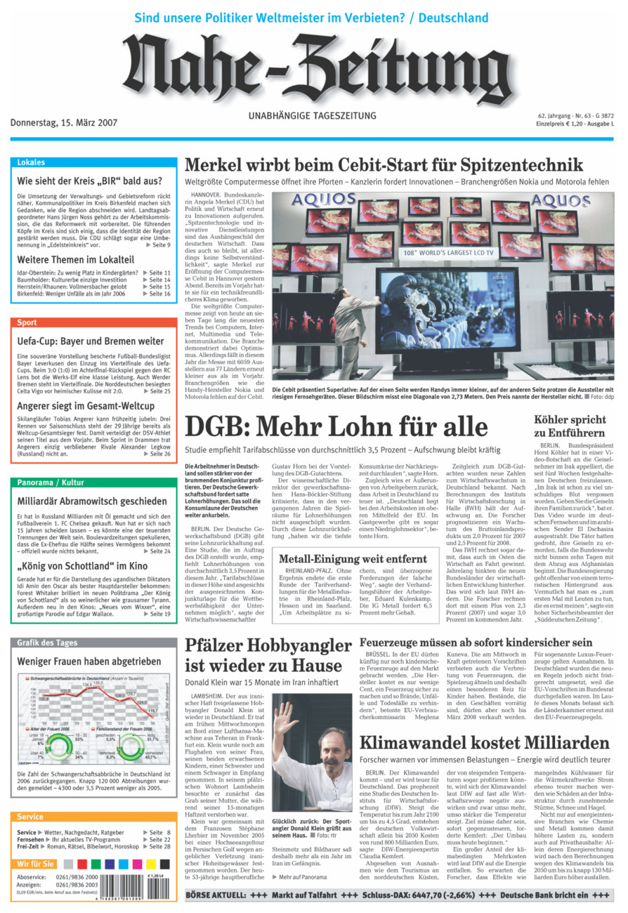 Nahe-Zeitung vom Donnerstag, 15.03.2007