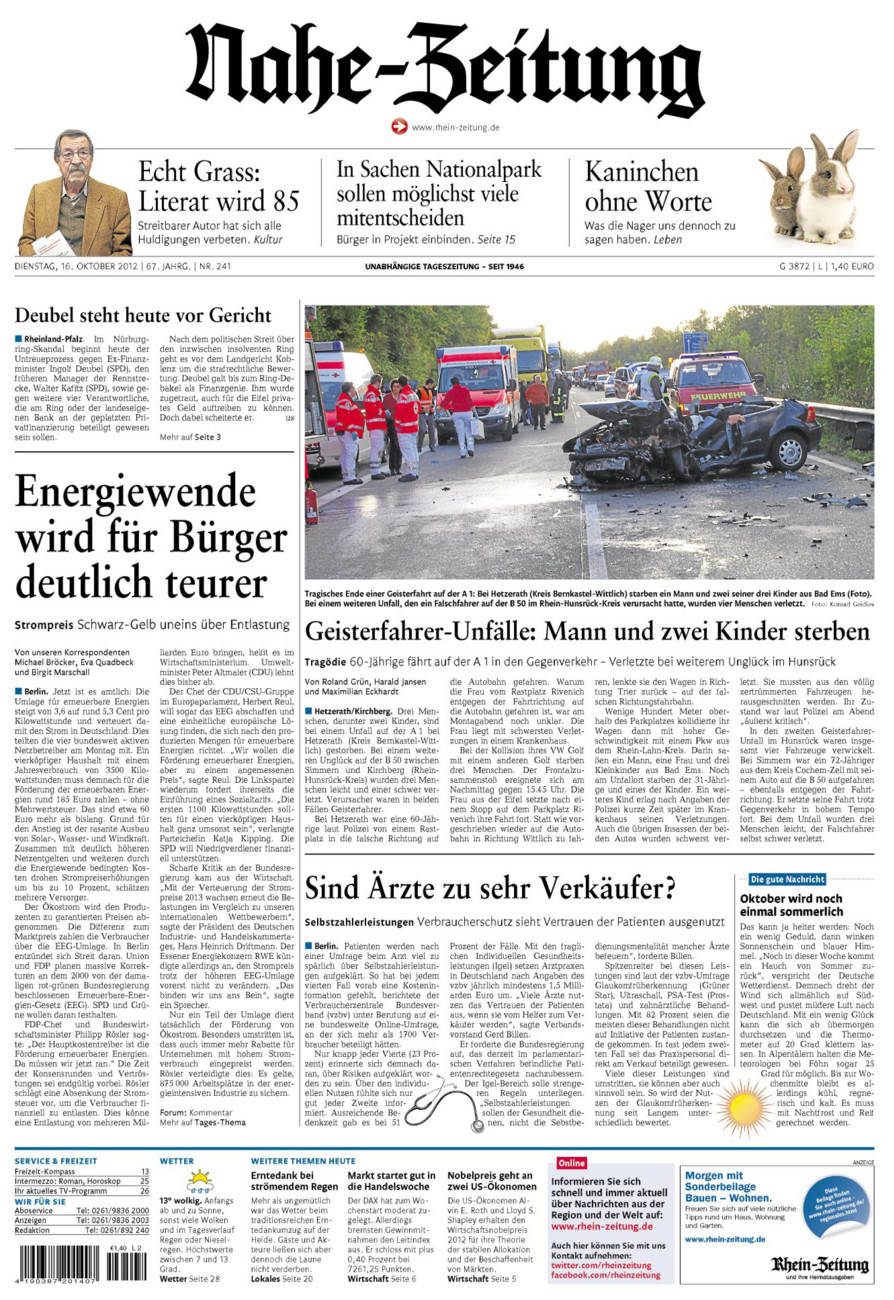 Nahe-Zeitung vom Dienstag, 16.10.2012