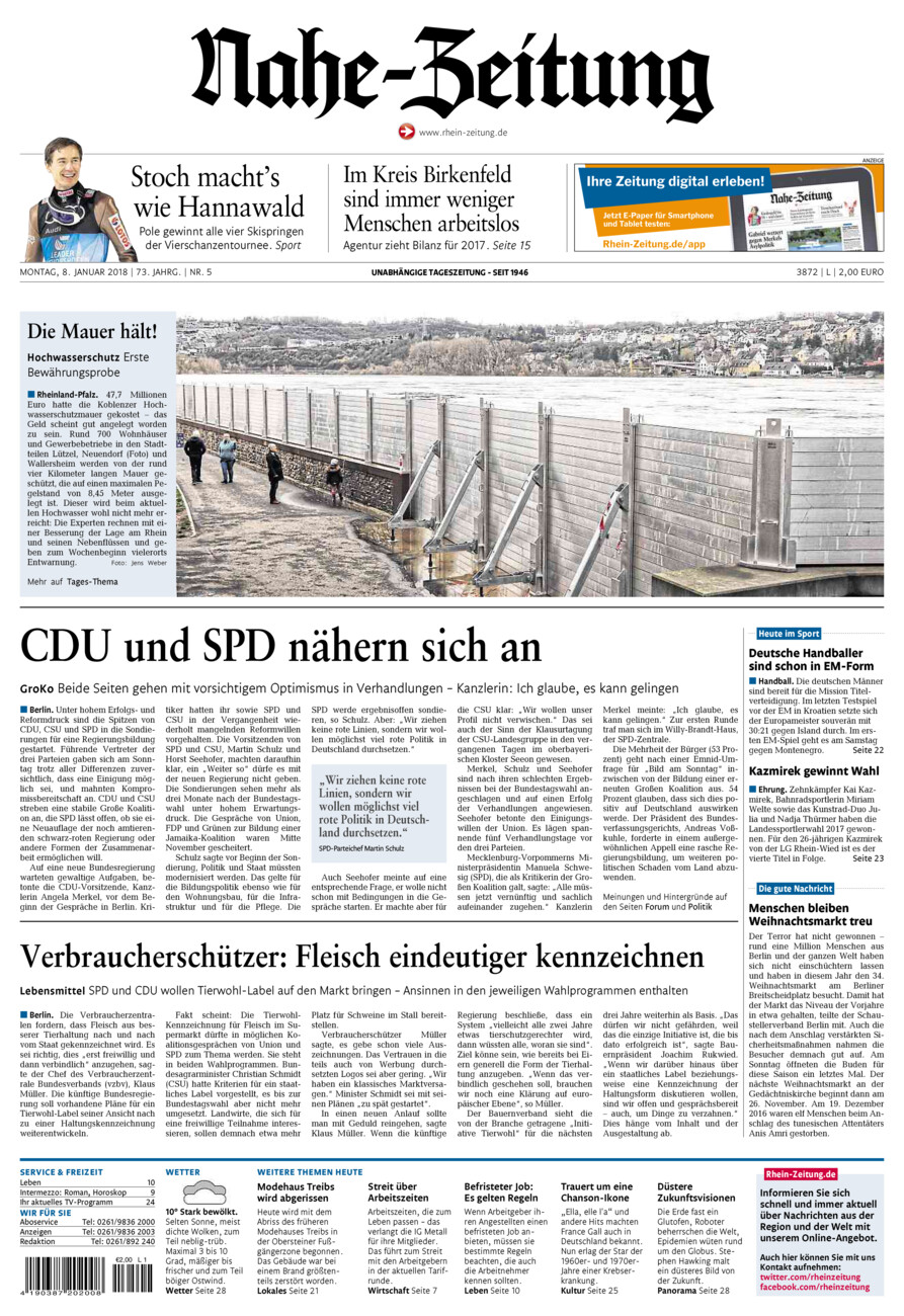 Nahe-Zeitung vom Montag, 08.01.2018
