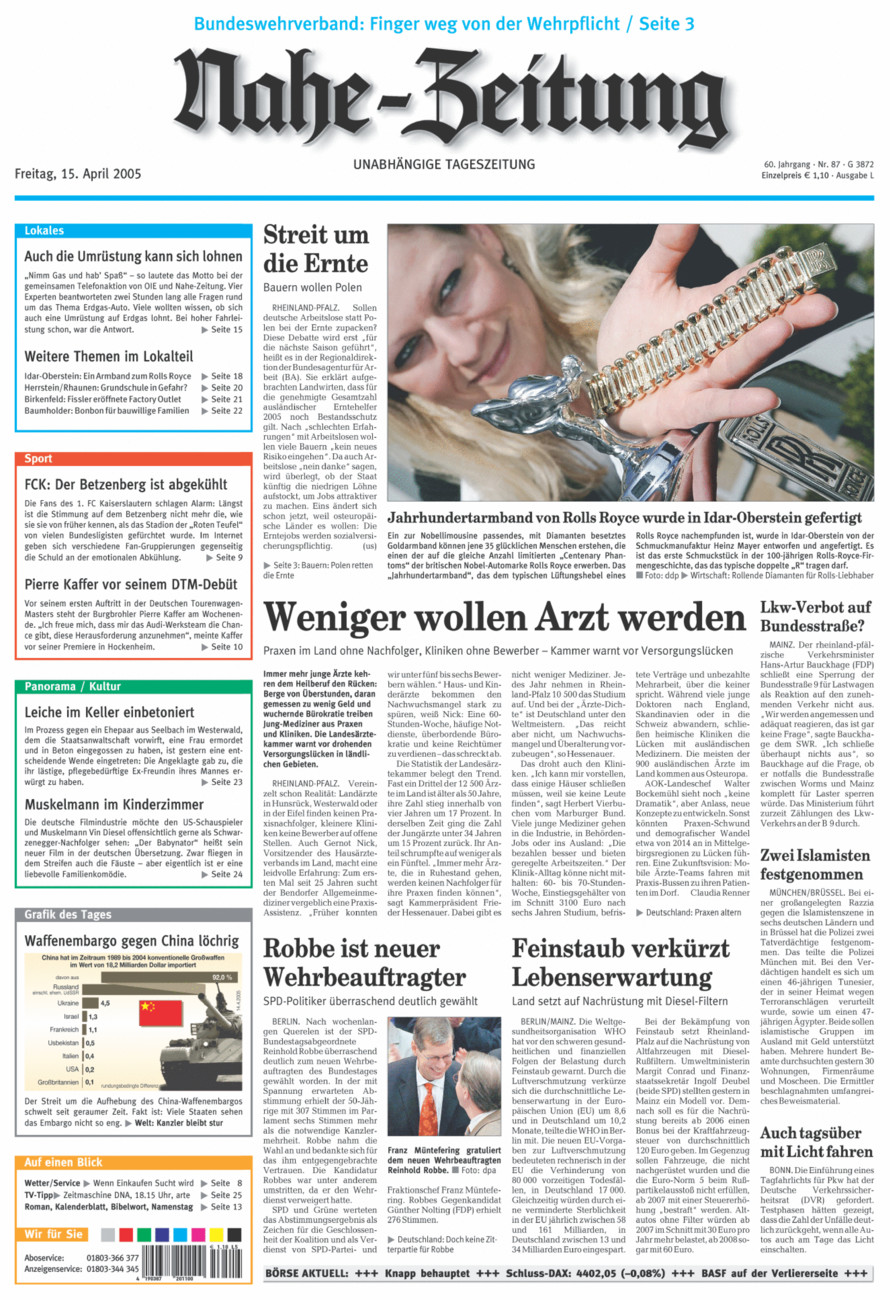 Nahe-Zeitung vom Freitag, 15.04.2005