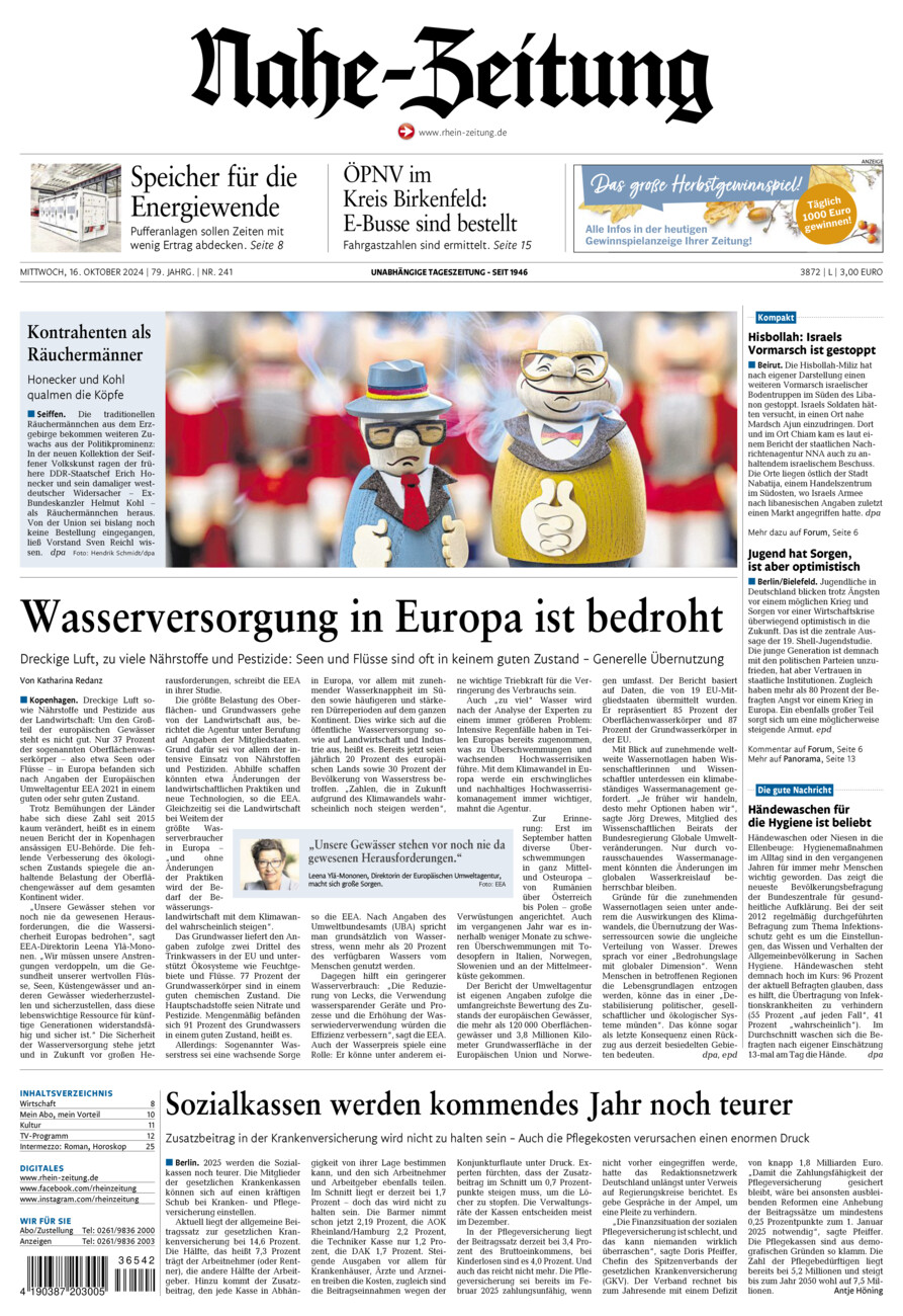 Nahe-Zeitung vom Mittwoch, 16.10.2024