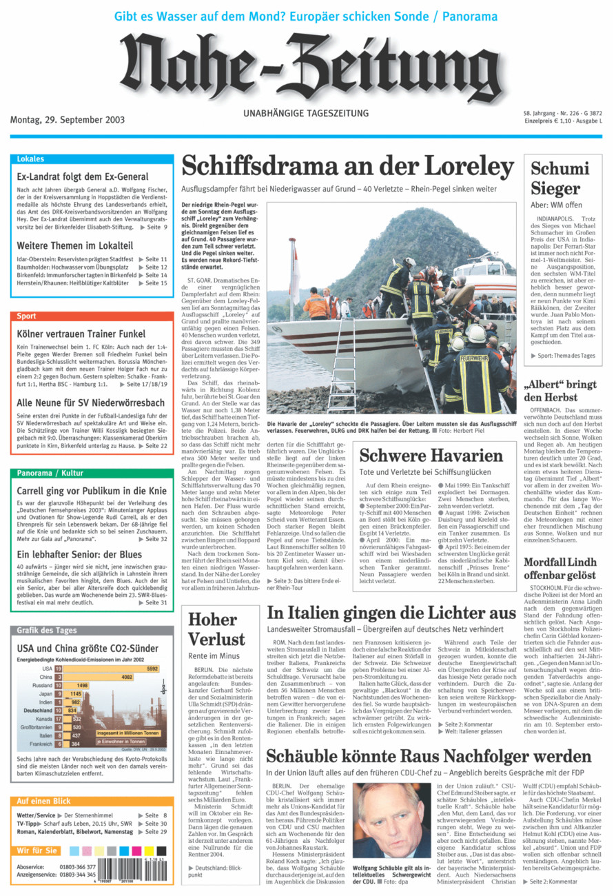 Nahe-Zeitung vom Montag, 29.09.2003
