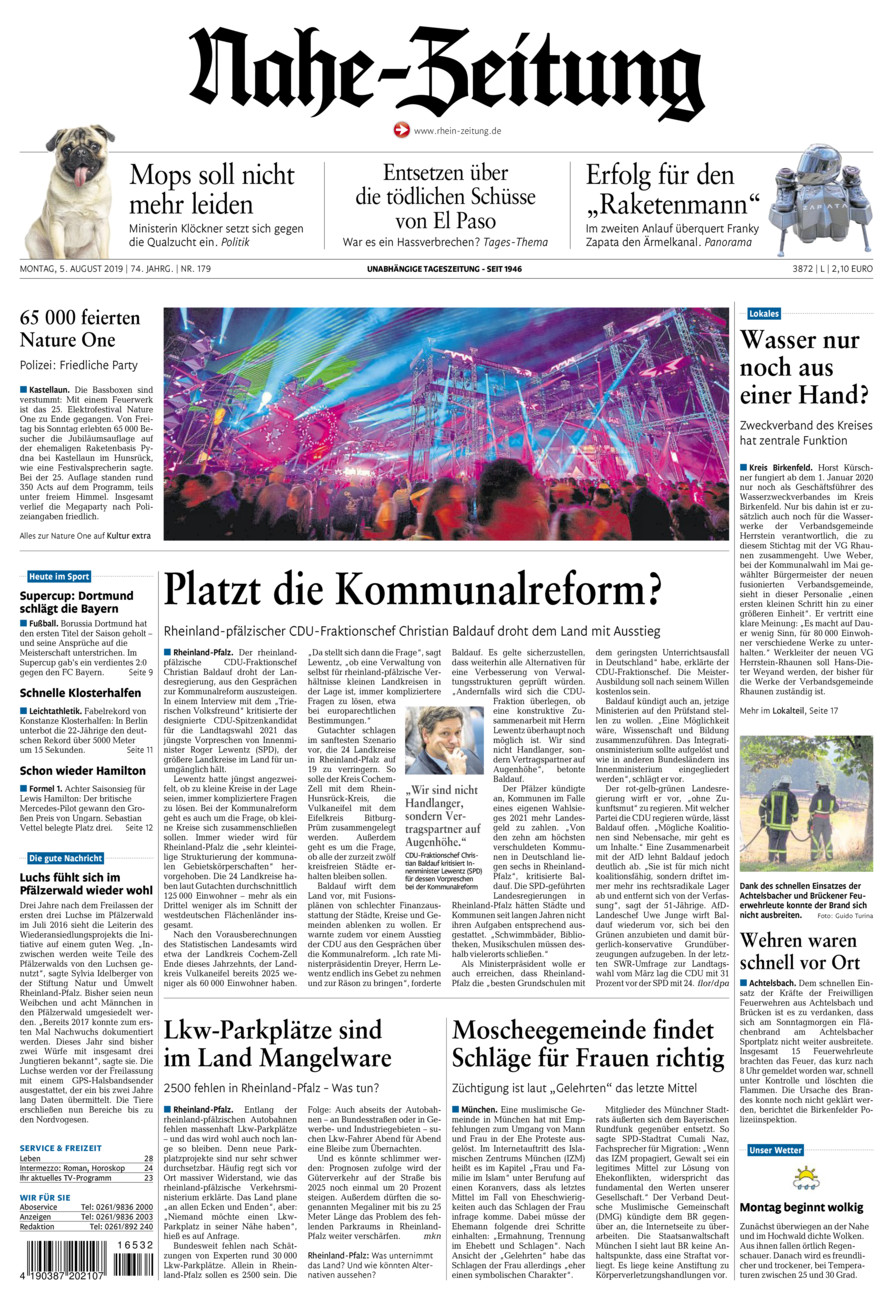 Nahe-Zeitung vom Montag, 05.08.2019