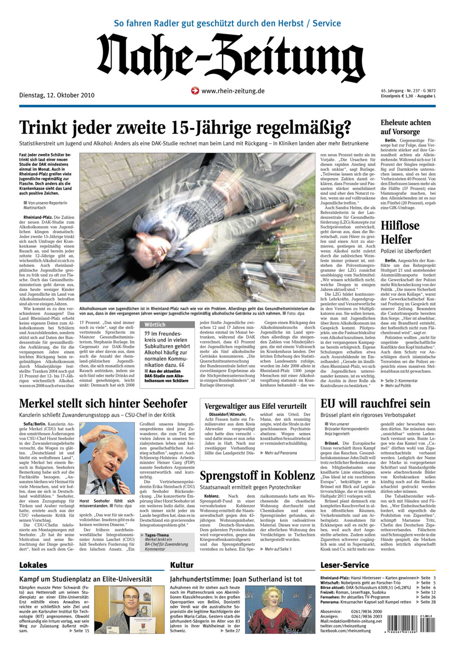 Nahe-Zeitung vom Dienstag, 12.10.2010