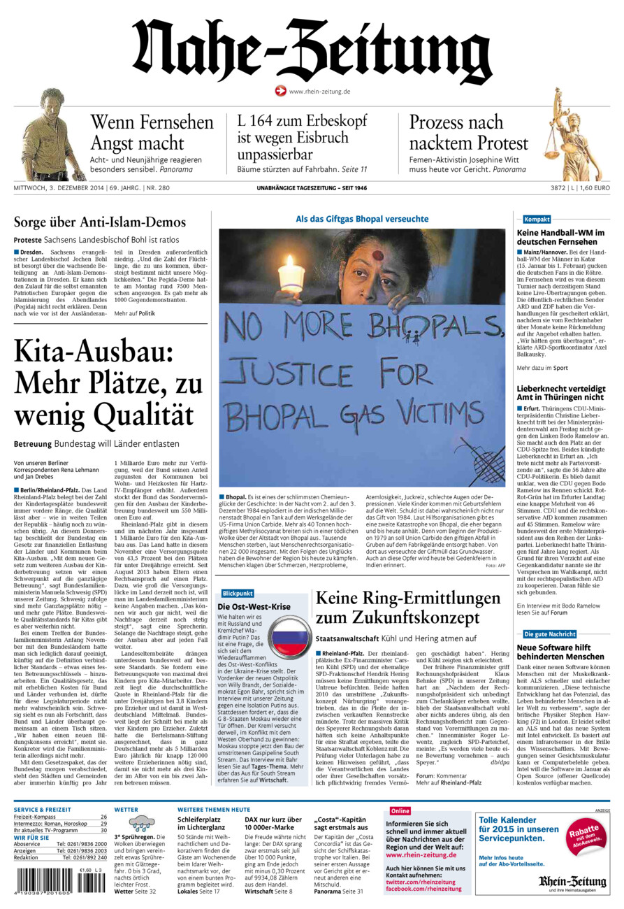 Nahe-Zeitung vom Mittwoch, 03.12.2014