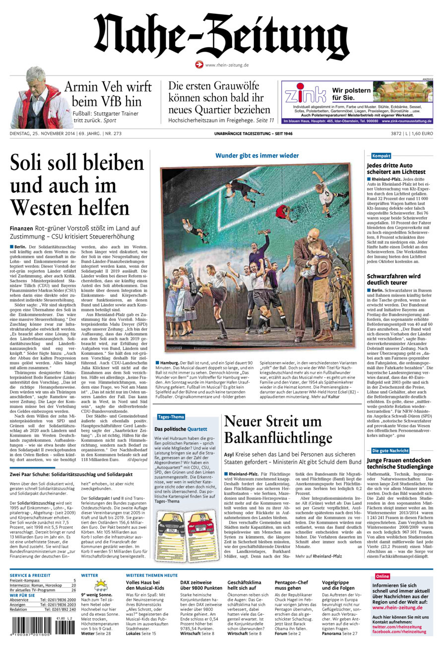 Nahe-Zeitung vom Dienstag, 25.11.2014