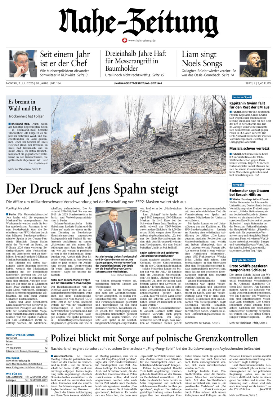 Nahe-Zeitung vom Montag, 07.07.2025