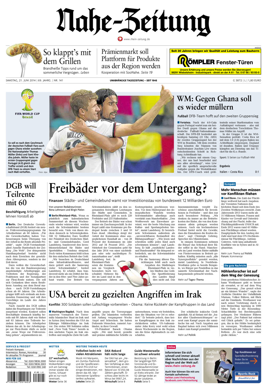 Nahe-Zeitung vom Samstag, 21.06.2014