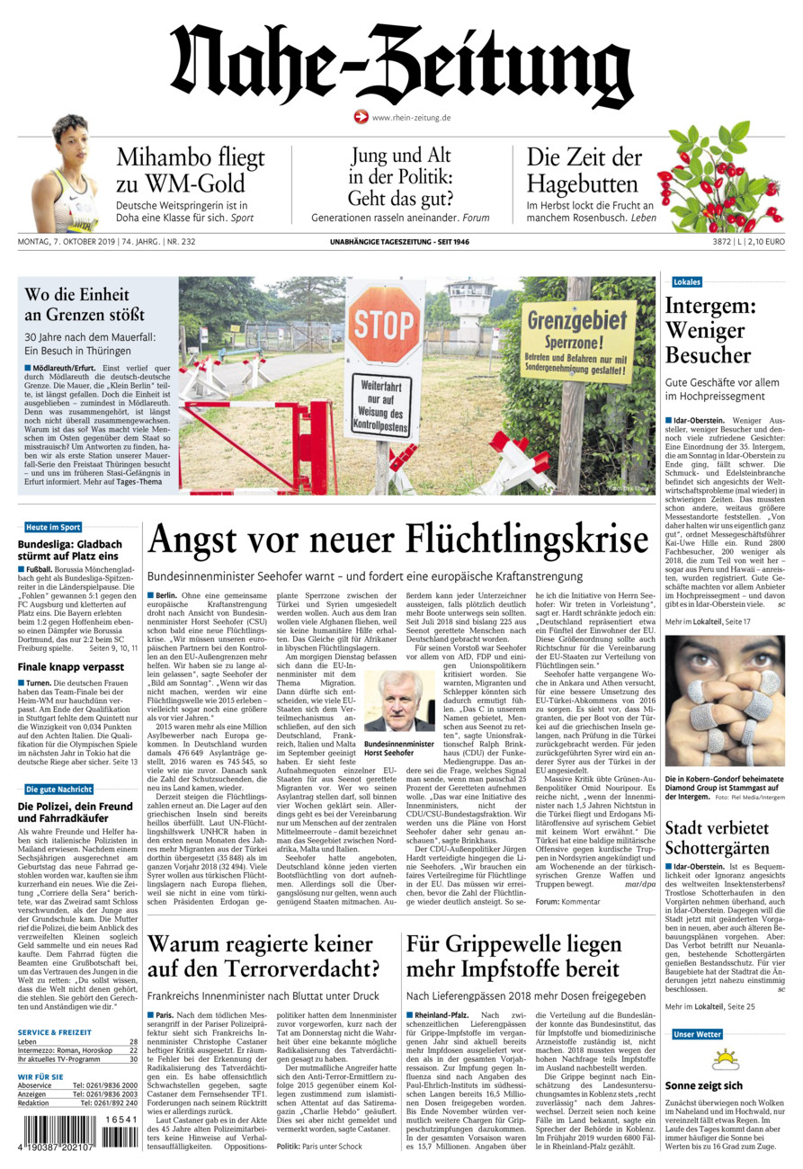 Nahe-Zeitung vom Montag, 07.10.2019