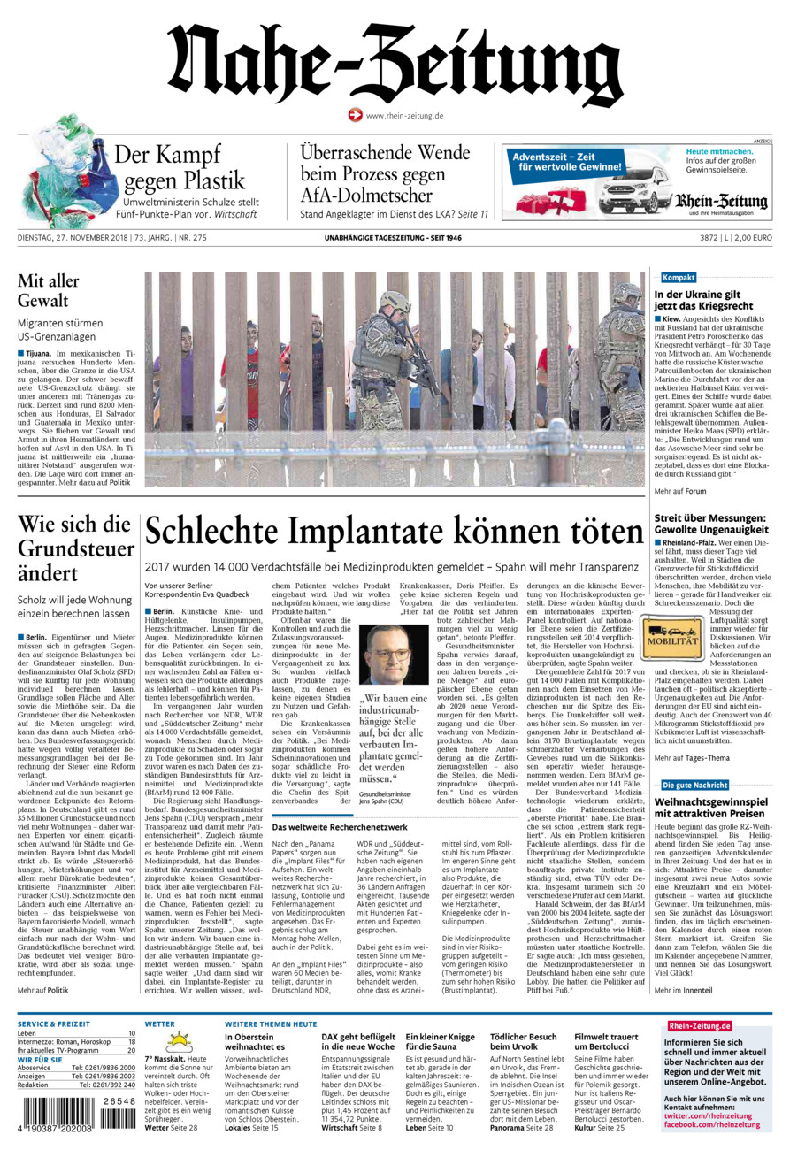 Nahe-Zeitung vom Dienstag, 27.11.2018