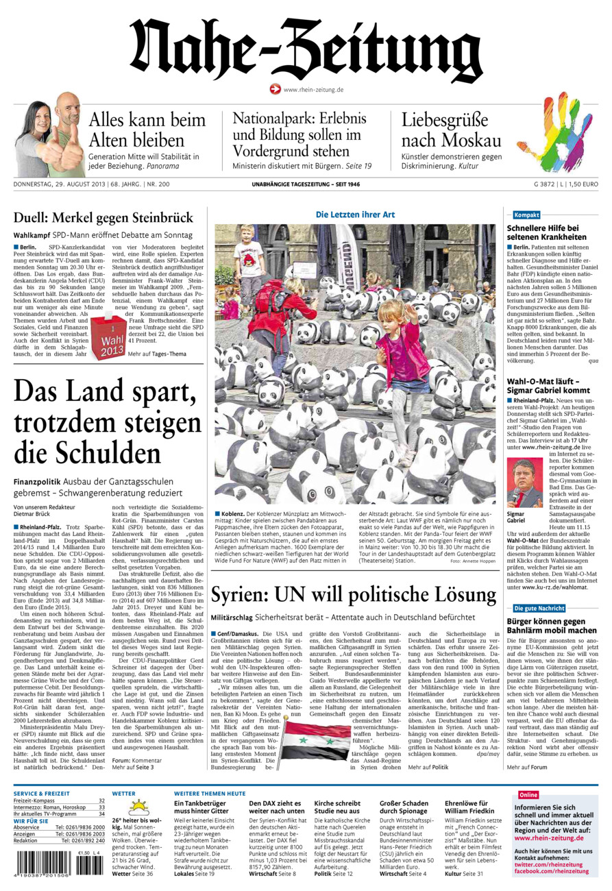 Nahe-Zeitung vom Donnerstag, 29.08.2013