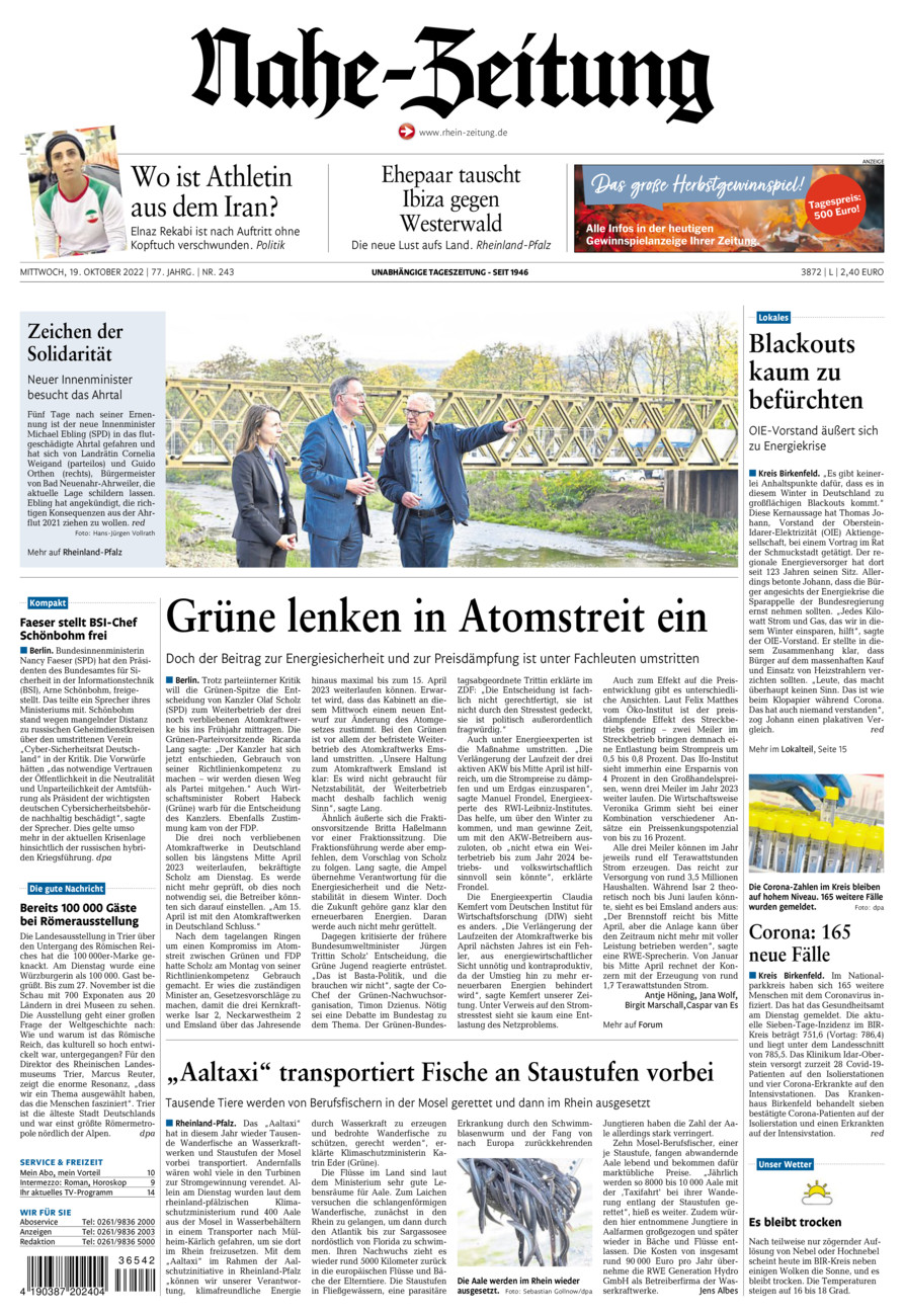 Nahe-Zeitung vom Mittwoch, 19.10.2022
