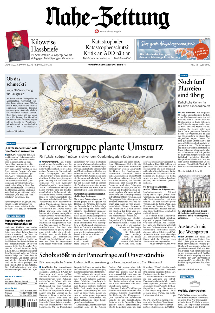 Nahe-Zeitung vom Dienstag, 24.01.2023