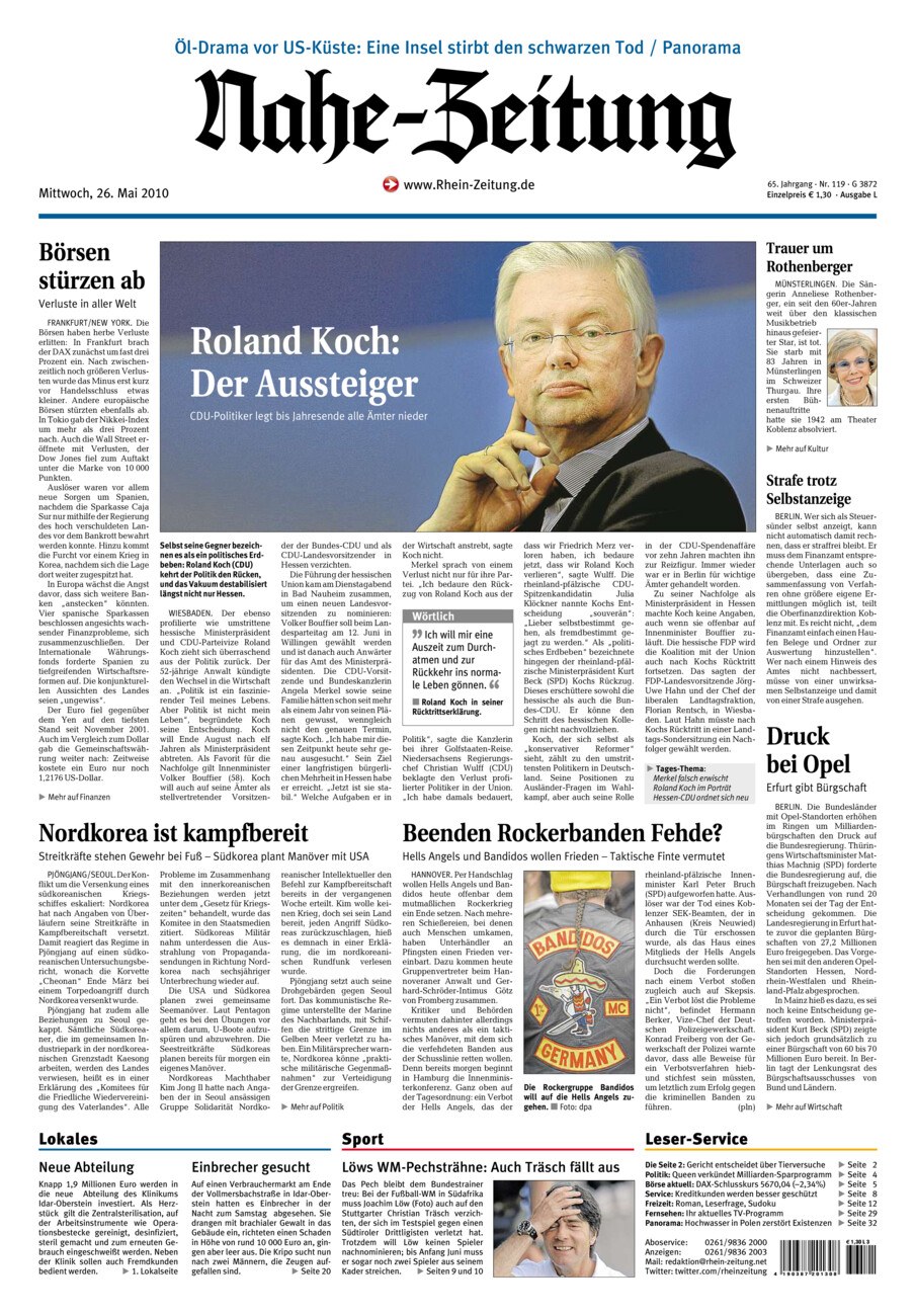 Nahe-Zeitung vom Mittwoch, 26.05.2010