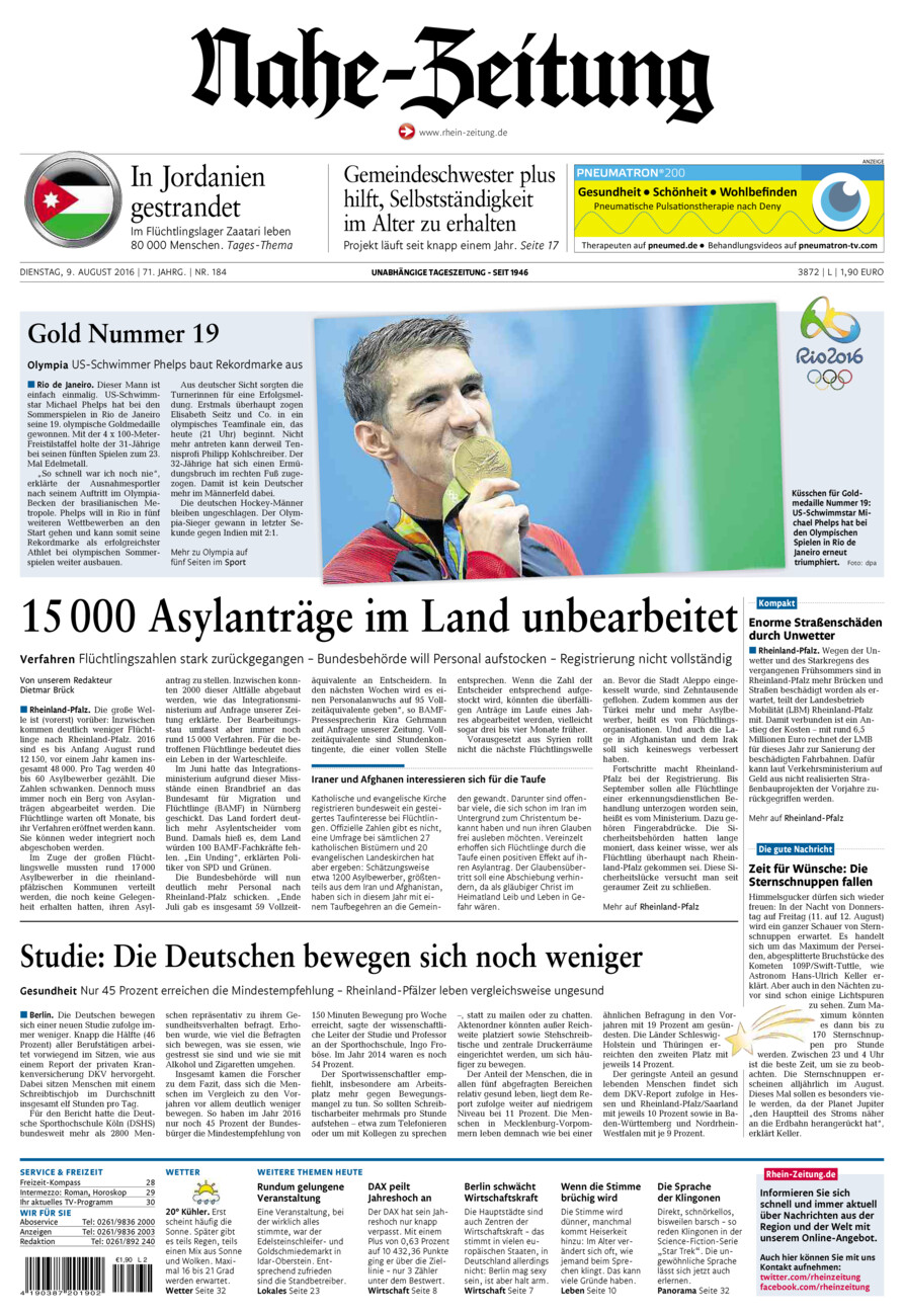 Nahe-Zeitung vom Dienstag, 09.08.2016