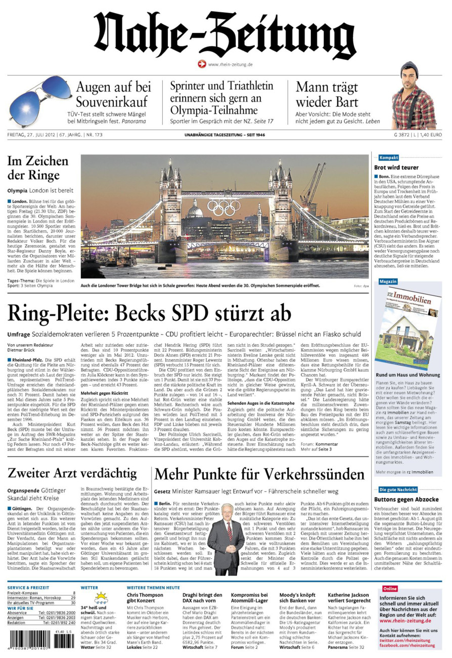 Nahe-Zeitung vom Freitag, 27.07.2012