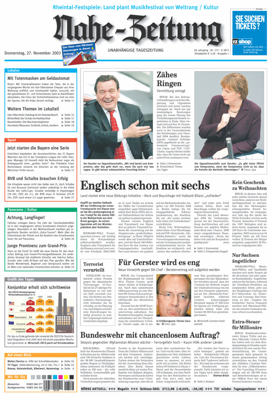 Nahe-Zeitung vom Donnerstag, 27.11.2003