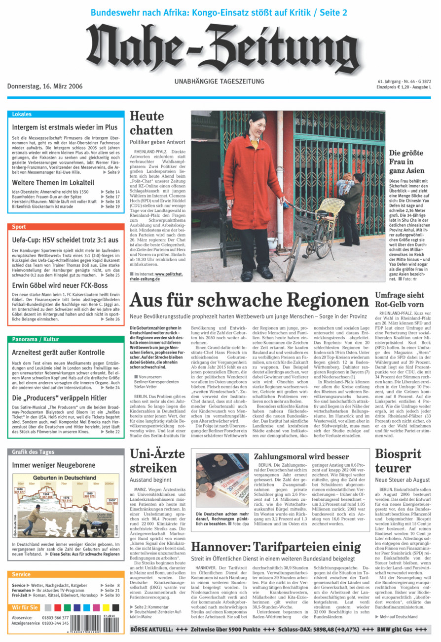 Nahe-Zeitung vom Donnerstag, 16.03.2006