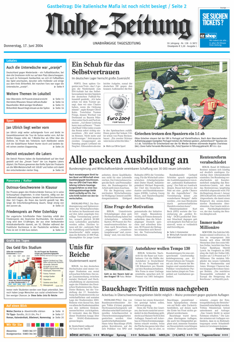 Nahe-Zeitung vom Donnerstag, 17.06.2004