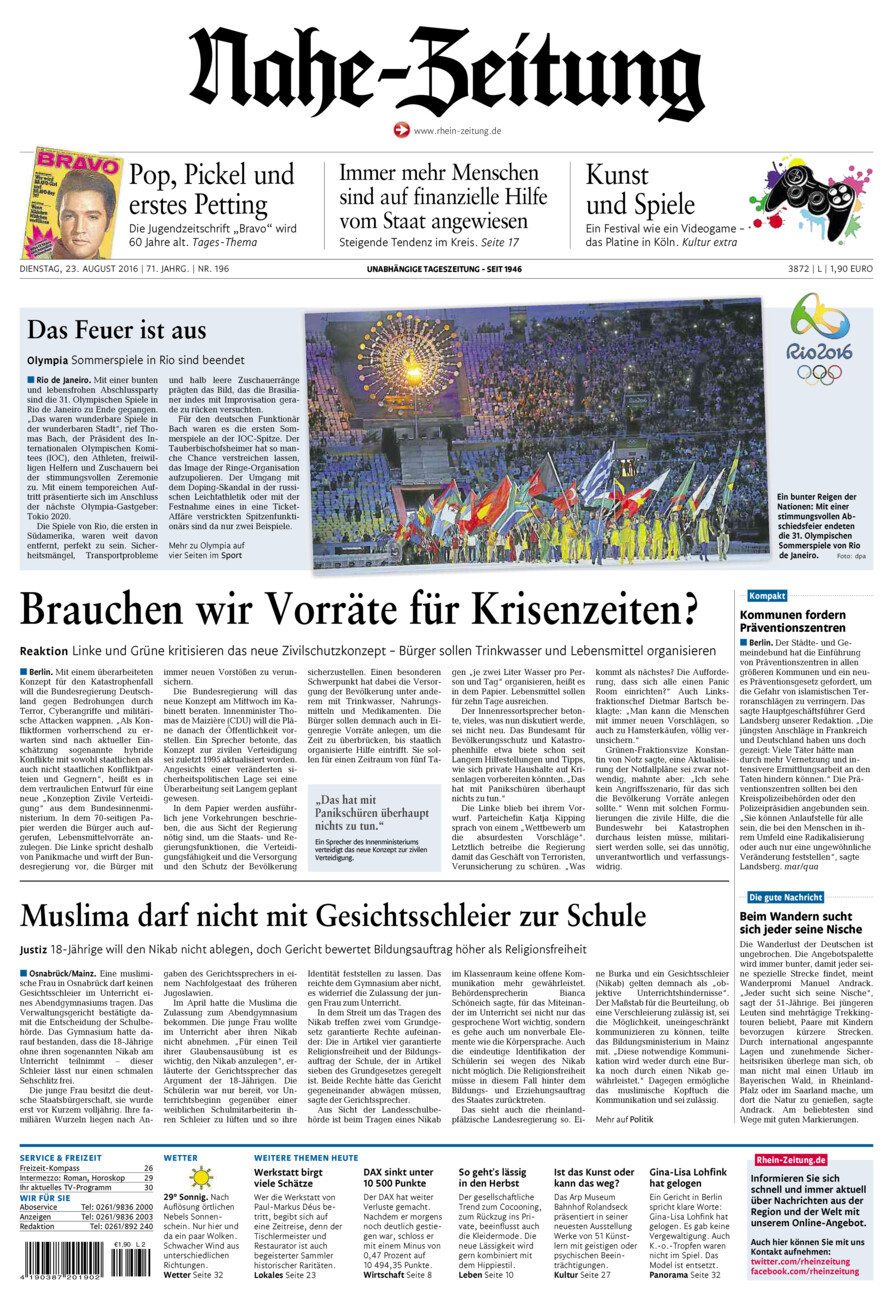 Nahe-Zeitung vom Dienstag, 23.08.2016