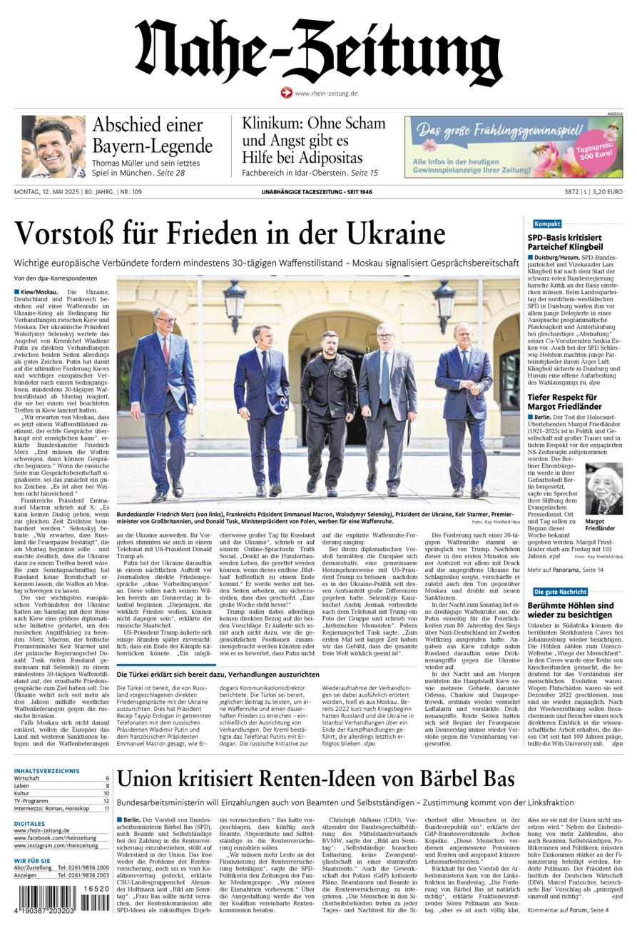 Nahe-Zeitung vom Montag, 12.05.2025