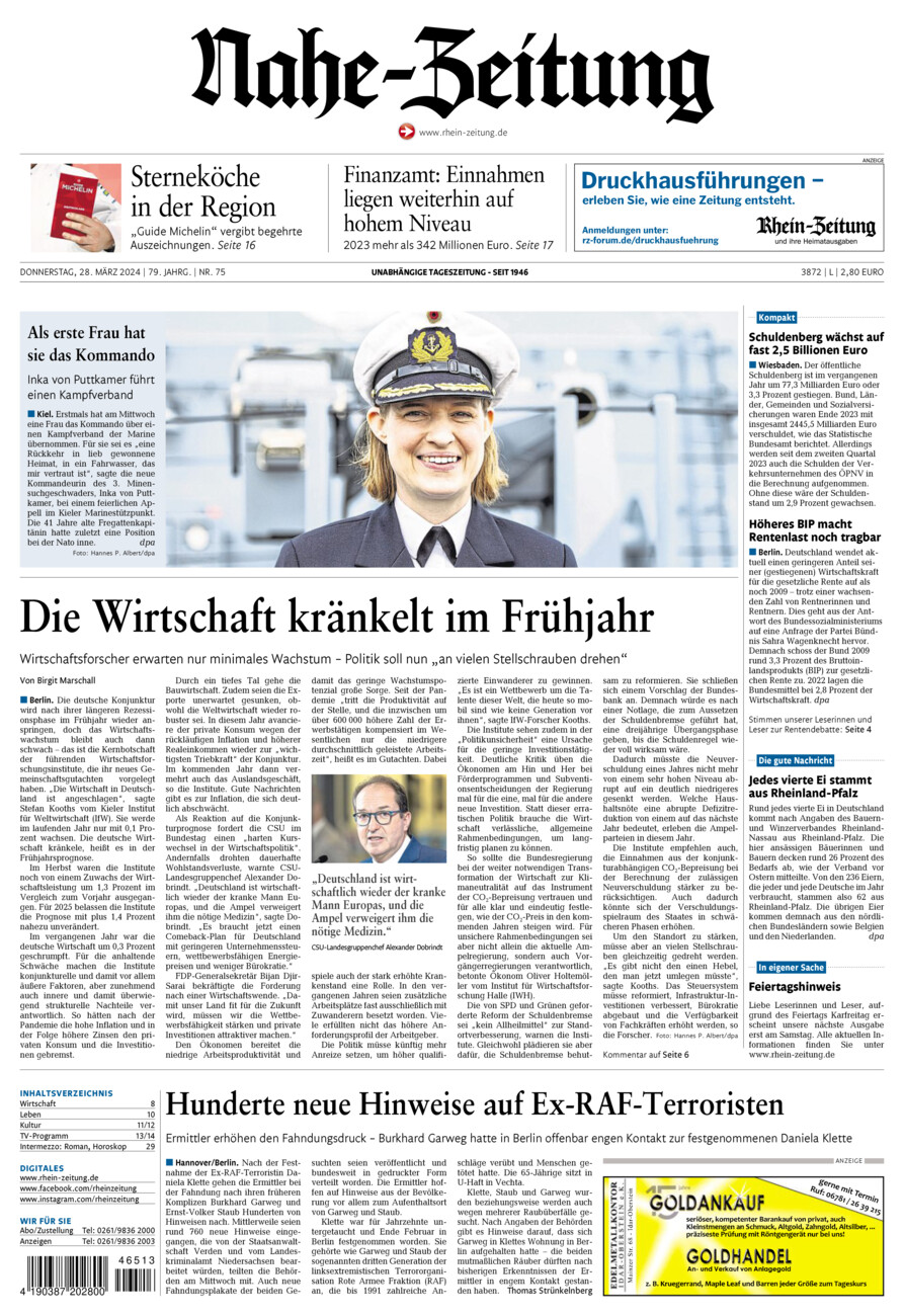 Nahe-Zeitung vom Donnerstag, 28.03.2024