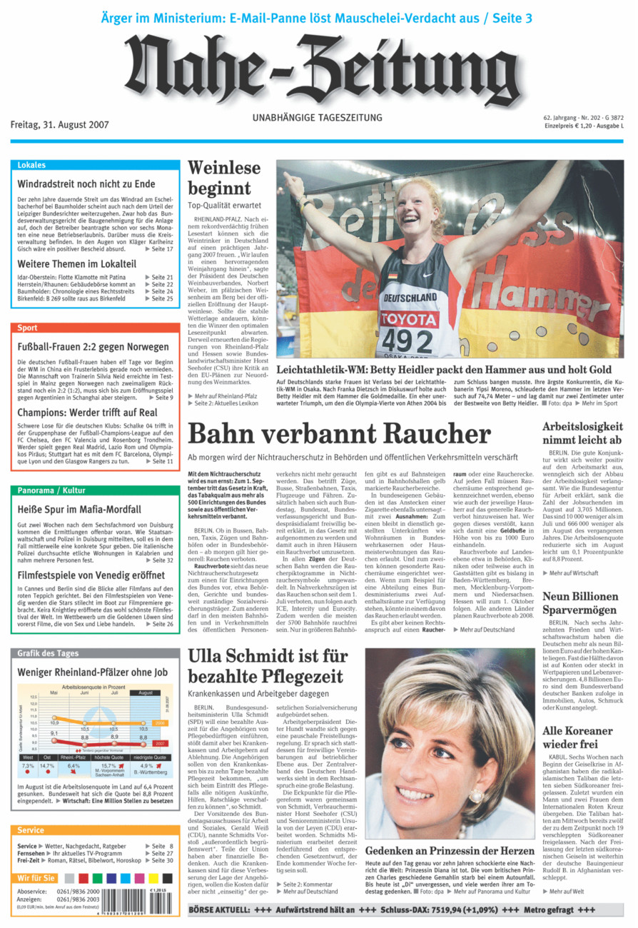 Nahe-Zeitung vom Freitag, 31.08.2007