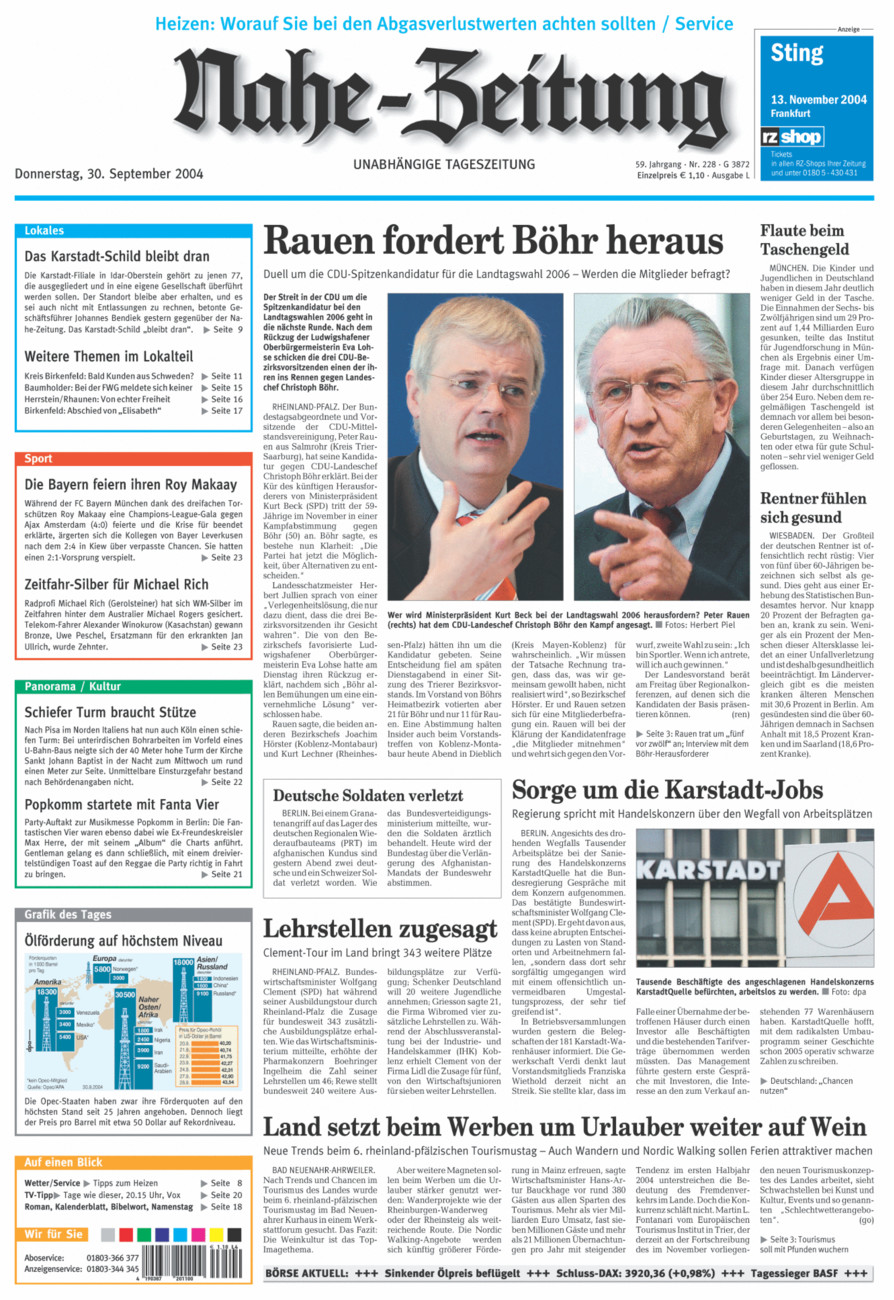 Nahe-Zeitung vom Donnerstag, 30.09.2004