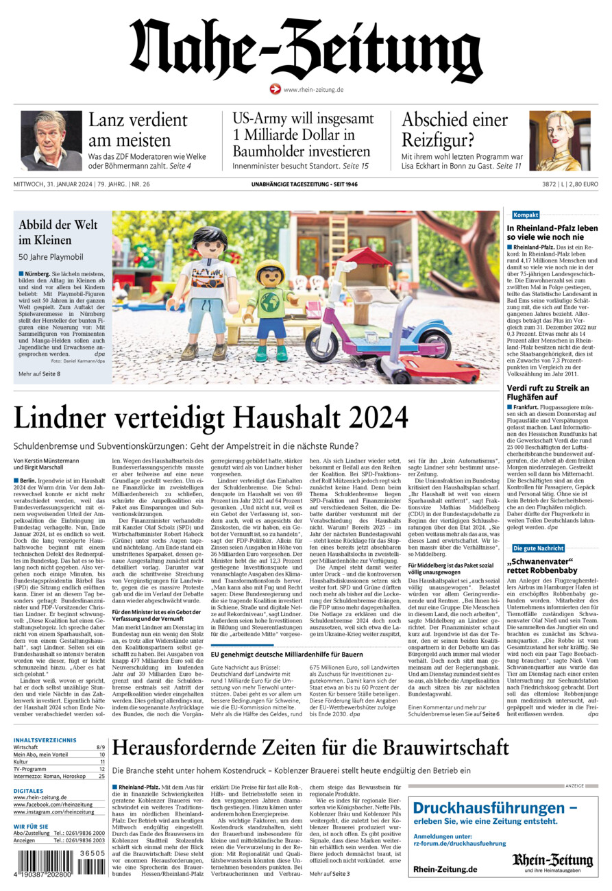 Nahe-Zeitung vom Mittwoch, 31.01.2024