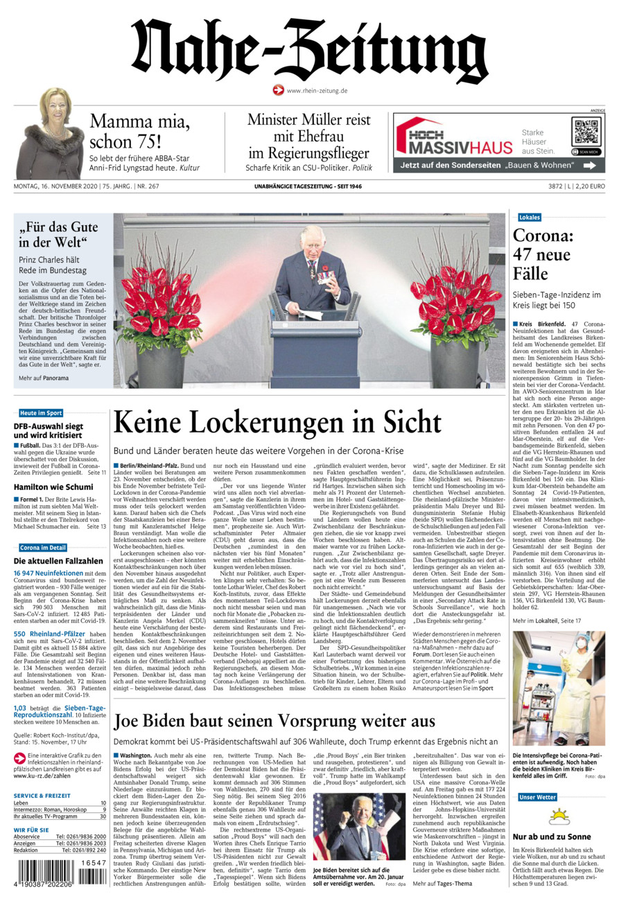 Nahe-Zeitung vom Montag, 16.11.2020