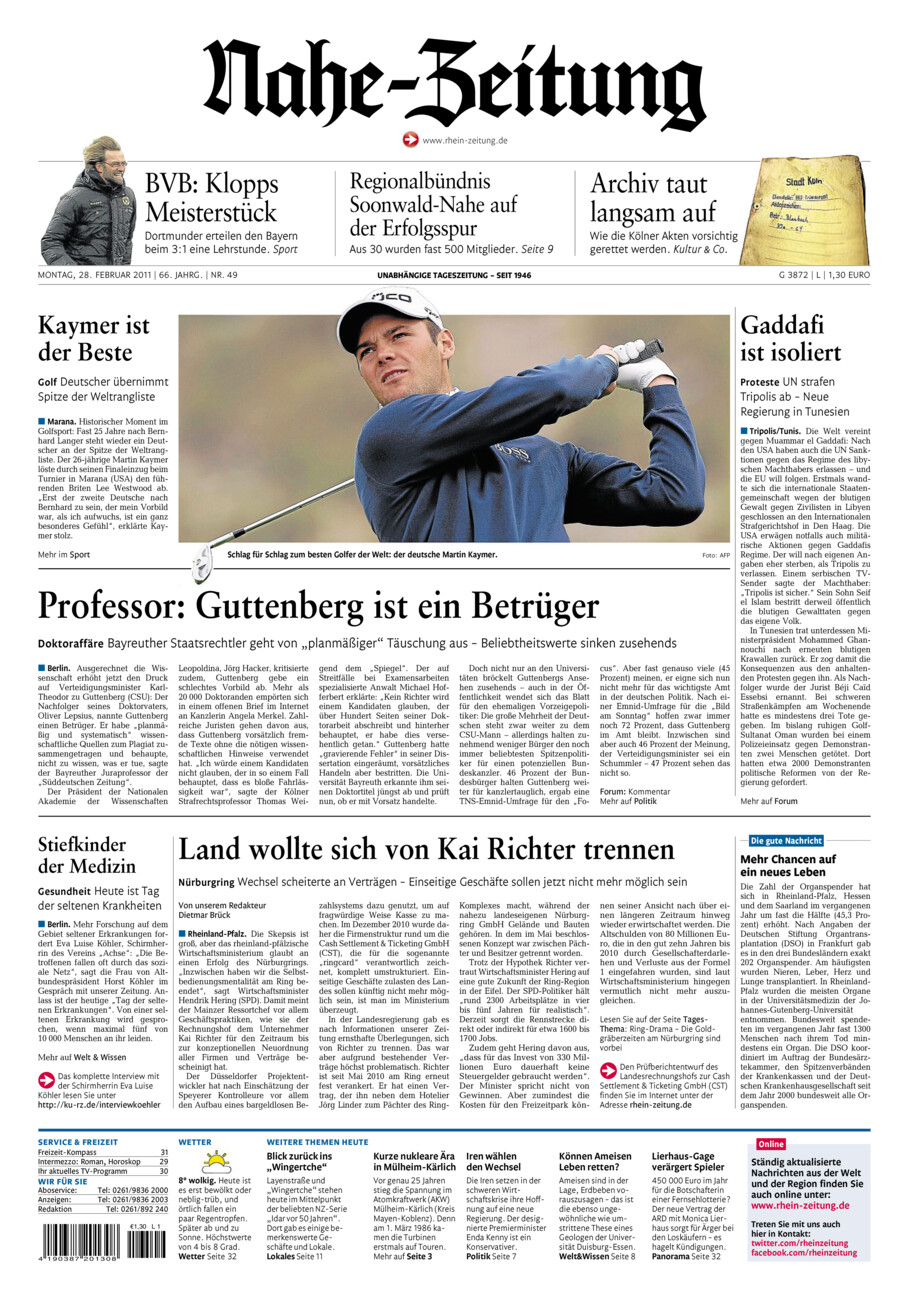 Nahe-Zeitung vom Montag, 28.02.2011