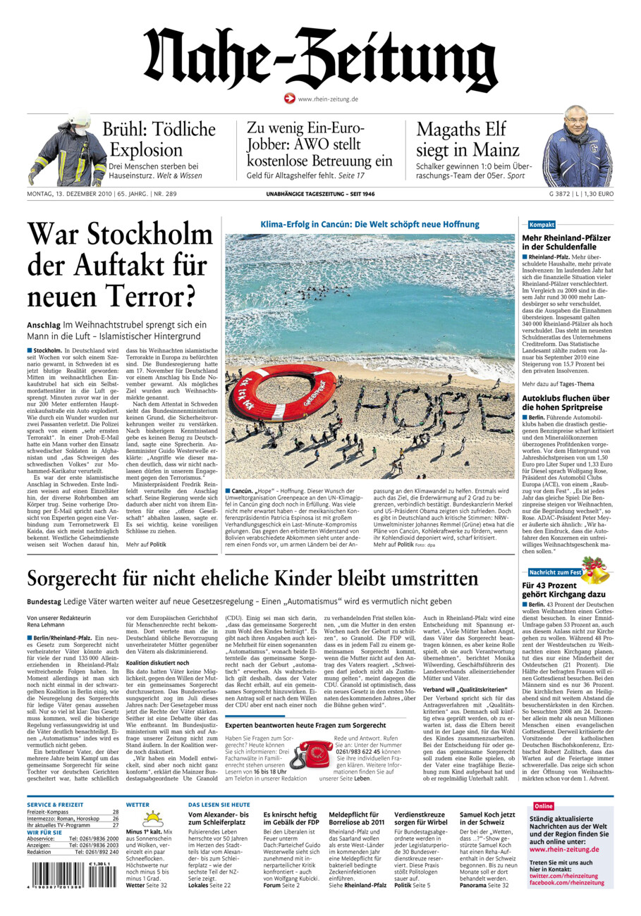 Nahe-Zeitung vom Montag, 13.12.2010