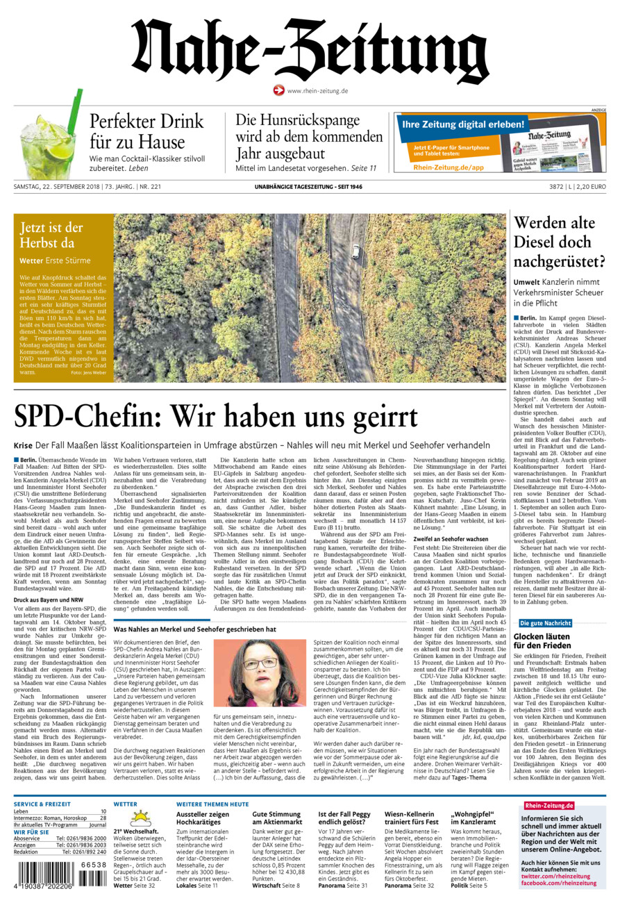 Nahe-Zeitung vom Samstag, 22.09.2018