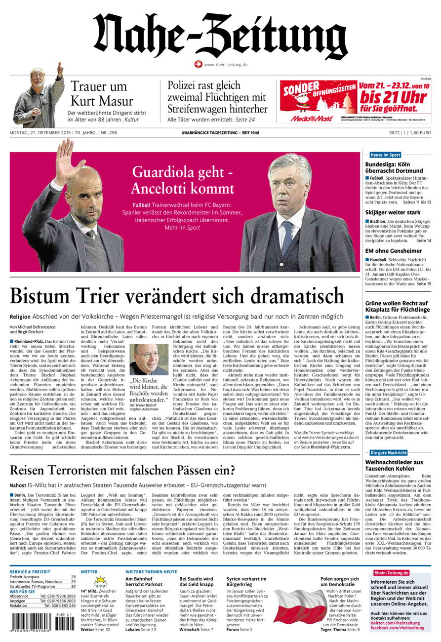Nahe-Zeitung vom Montag, 21.12.2015