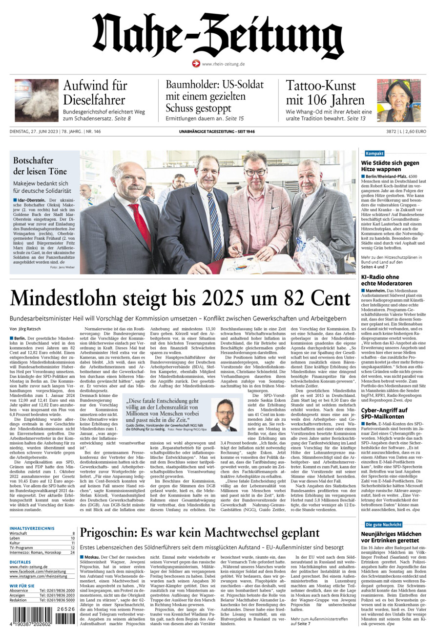 Nahe-Zeitung vom Dienstag, 27.06.2023
