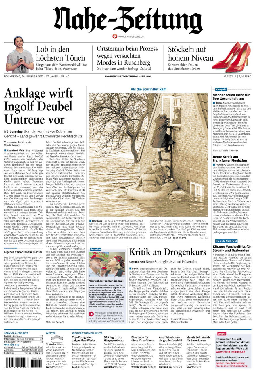 Nahe-Zeitung vom Donnerstag, 16.02.2012
