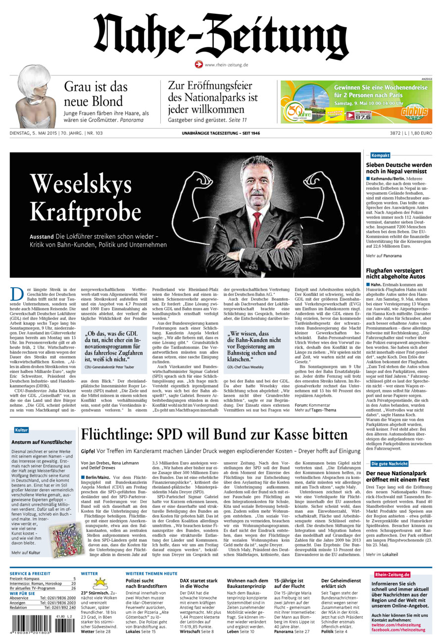Nahe-Zeitung vom Dienstag, 05.05.2015