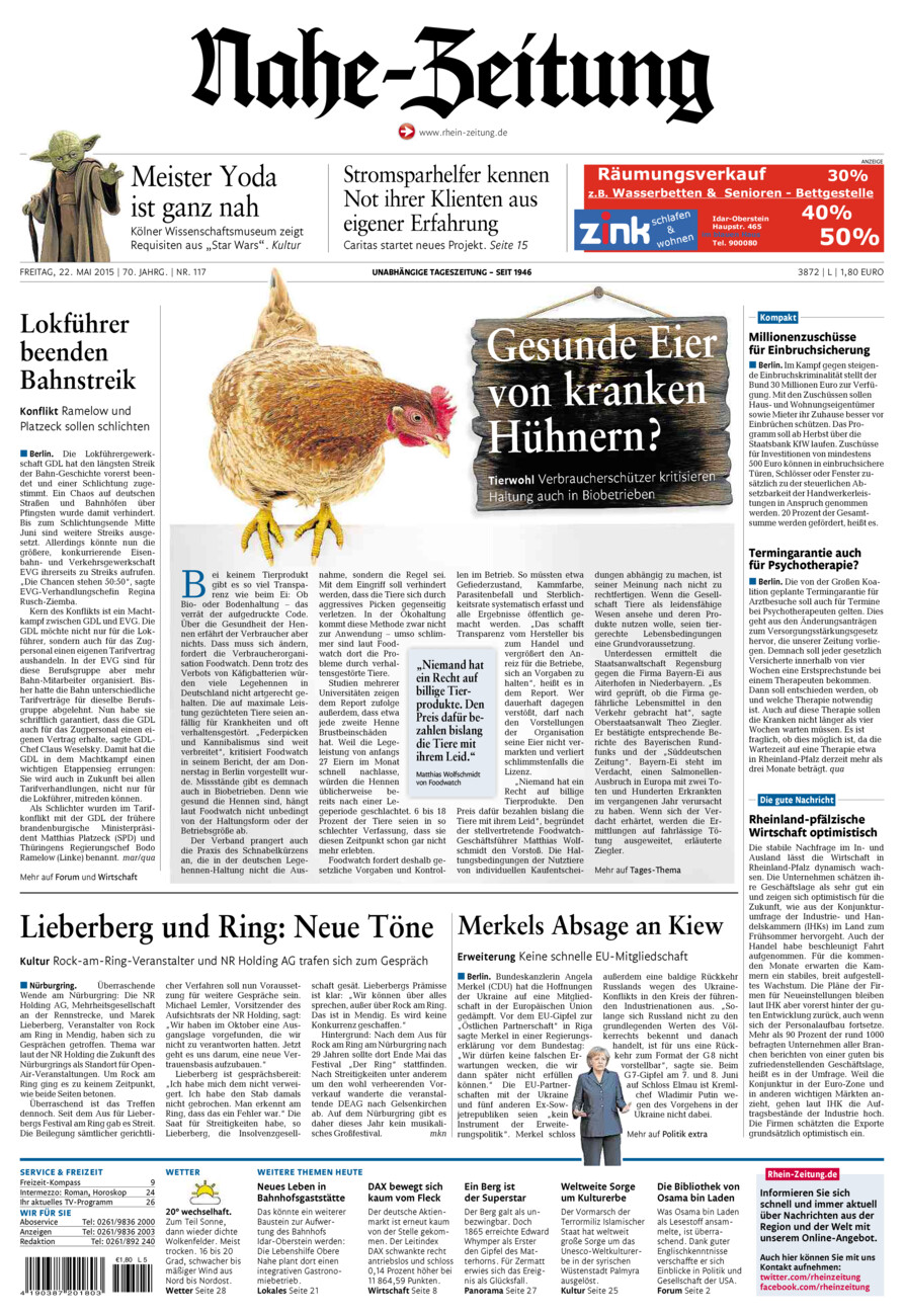 Nahe-Zeitung vom Freitag, 22.05.2015