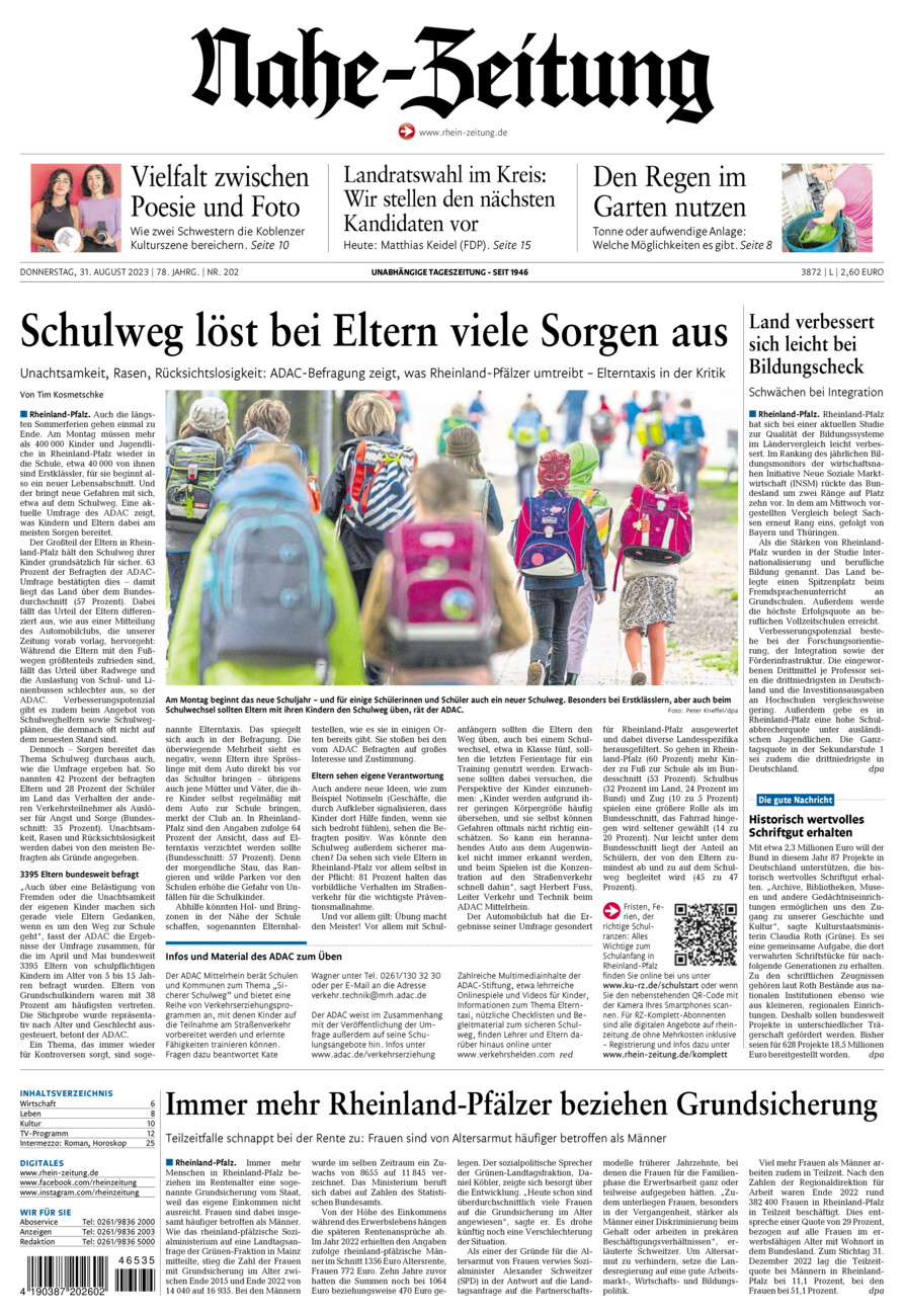 Nahe-Zeitung vom Donnerstag, 31.08.2023