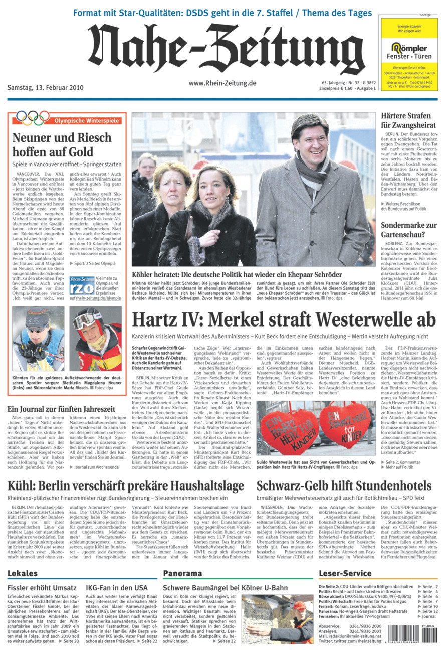 Nahe-Zeitung vom Samstag, 13.02.2010