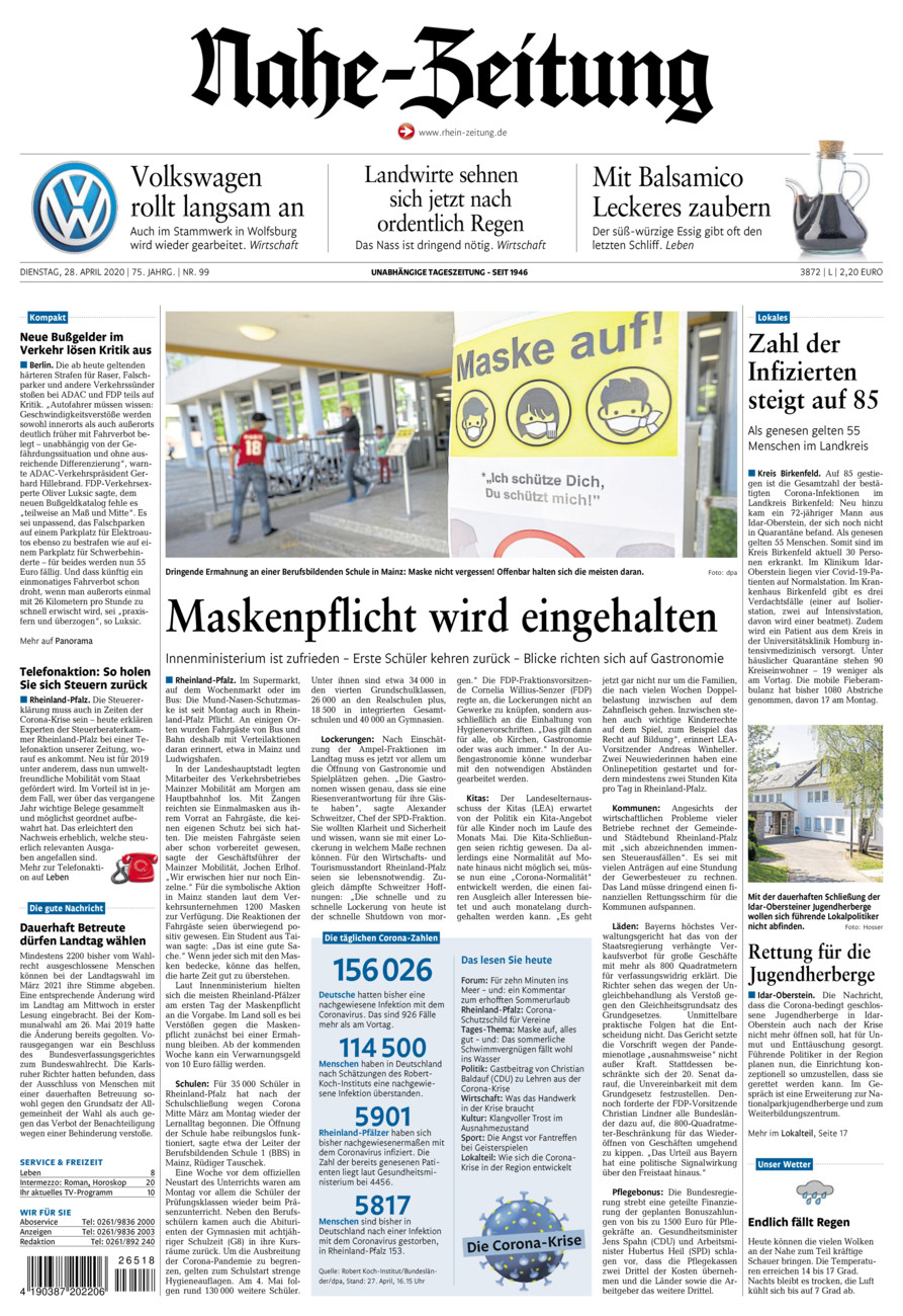 Nahe-Zeitung vom Dienstag, 28.04.2020