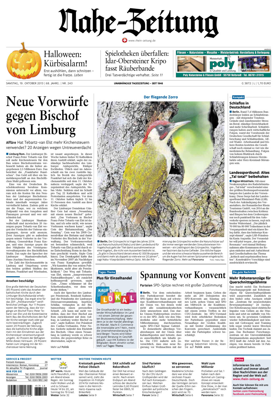 Nahe-Zeitung vom Samstag, 19.10.2013