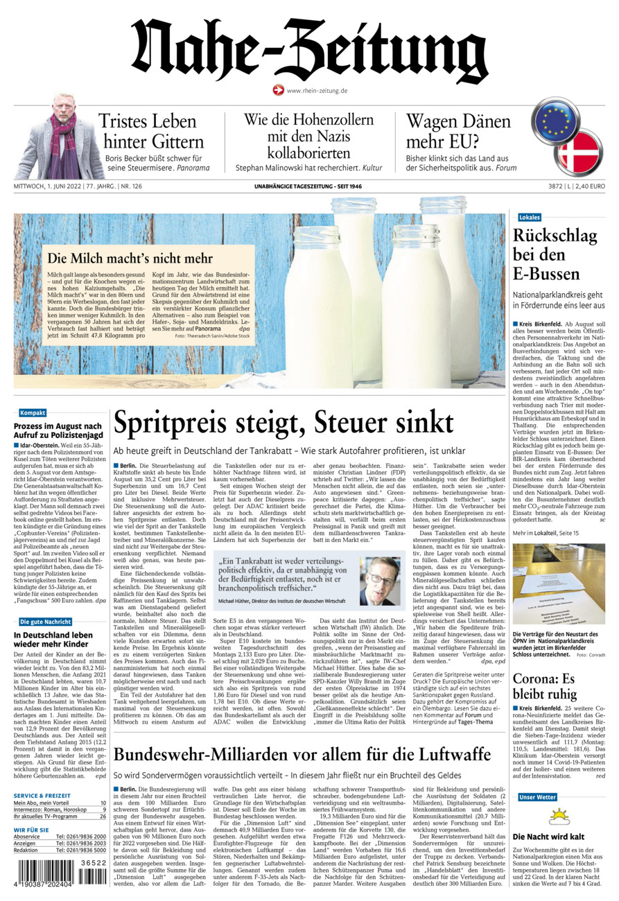 Nahe-Zeitung vom Mittwoch, 01.06.2022