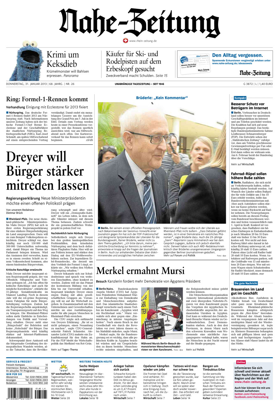Nahe-Zeitung vom Donnerstag, 31.01.2013