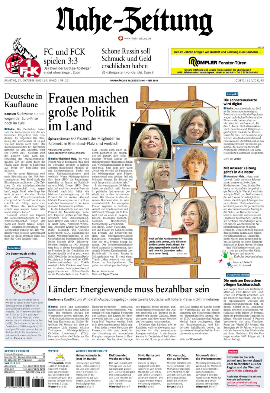 Nahe-Zeitung vom Samstag, 27.10.2012