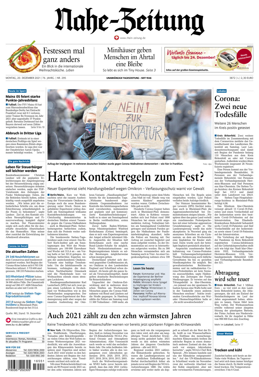Nahe-Zeitung vom Montag, 20.12.2021