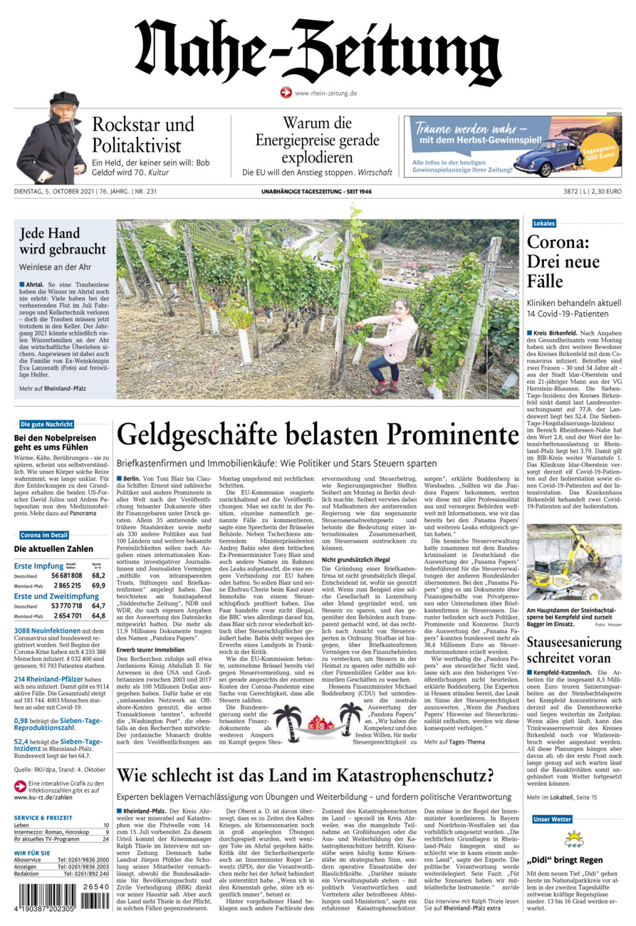 Nahe-Zeitung vom Dienstag, 05.10.2021