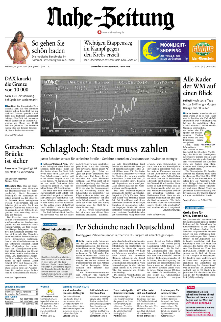 Nahe-Zeitung vom Freitag, 06.06.2014