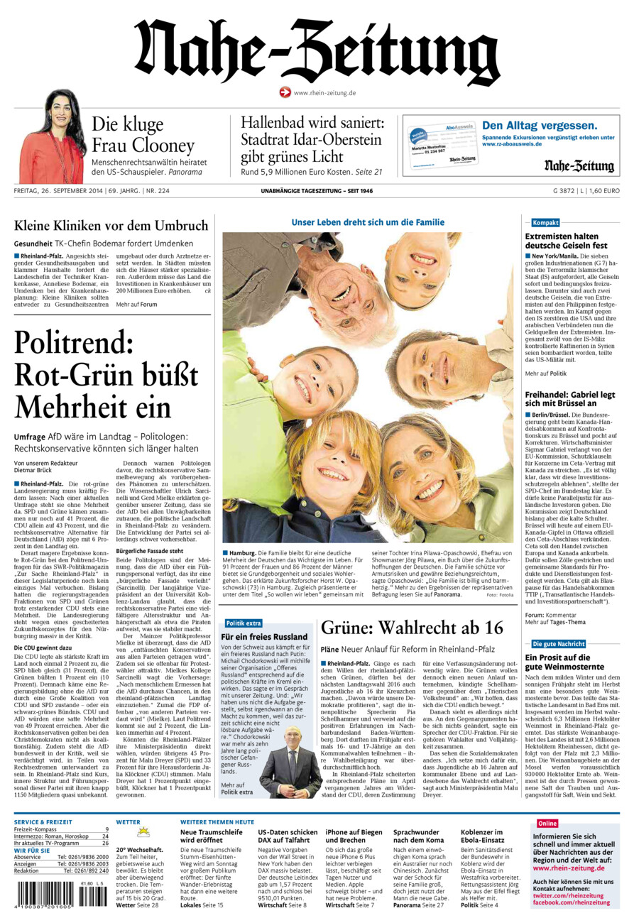 Nahe-Zeitung vom Freitag, 26.09.2014