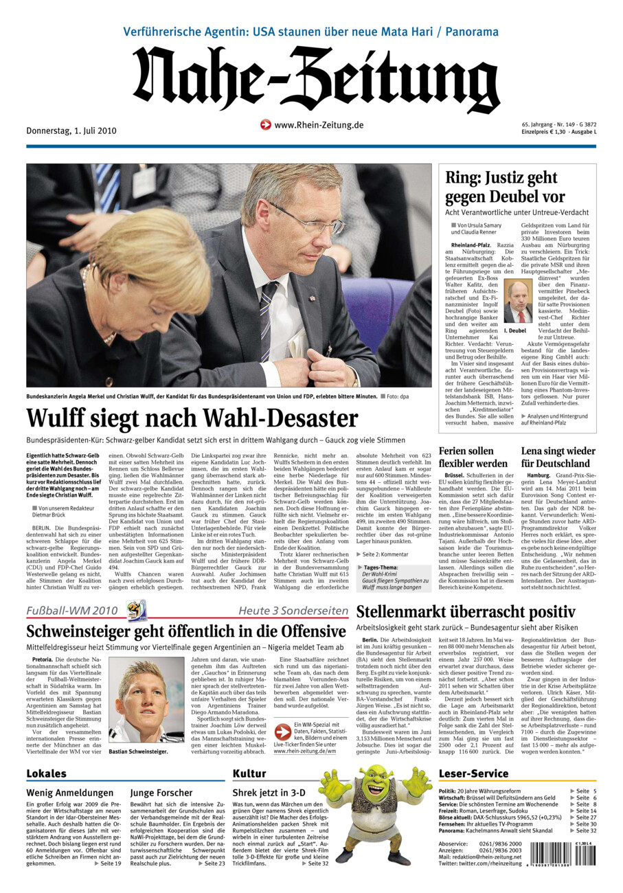 Nahe-Zeitung vom Donnerstag, 01.07.2010